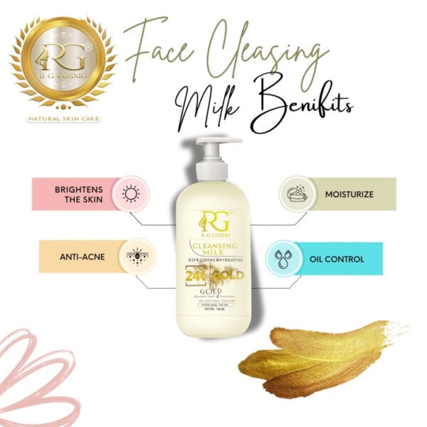 Enhance your daily skincare regimen with our RG COSMO nourishing face cleansing milk. Designed to cleanse effectively and gently, it removes makeup and impurities while leaving skin feeling smooth and hydrated